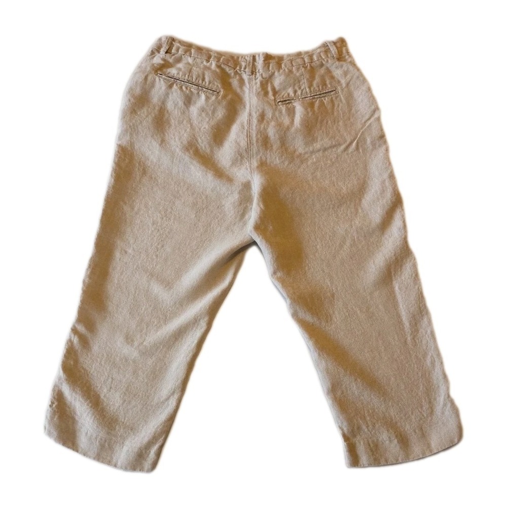 LL Bean Womens Khaki Linen Cropped Pants Size 10P Coastal Scandi Minimal Neutral - Picture 3 of 11